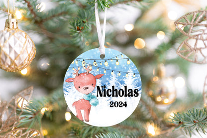 Personalized Cute Deer Christmas Ornament 2025 – Forest & Woodland Animal Ornament for Kids