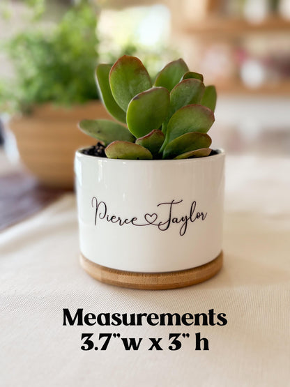 Custom Ceramic Planter – Personalized Succulent Pot with Bamboo Base