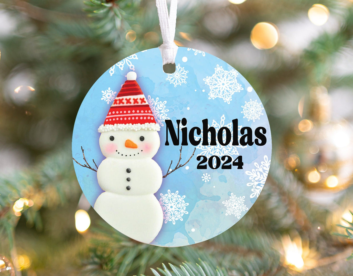 Personalized Blue Snowman Christmas Ornament 2025 – Custom Name & Year for Kids and Adults