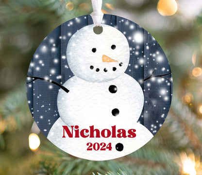 Personalized Blue Snowman Christmas Ornament 2025 – Custom Name & Year for Kids and Adults