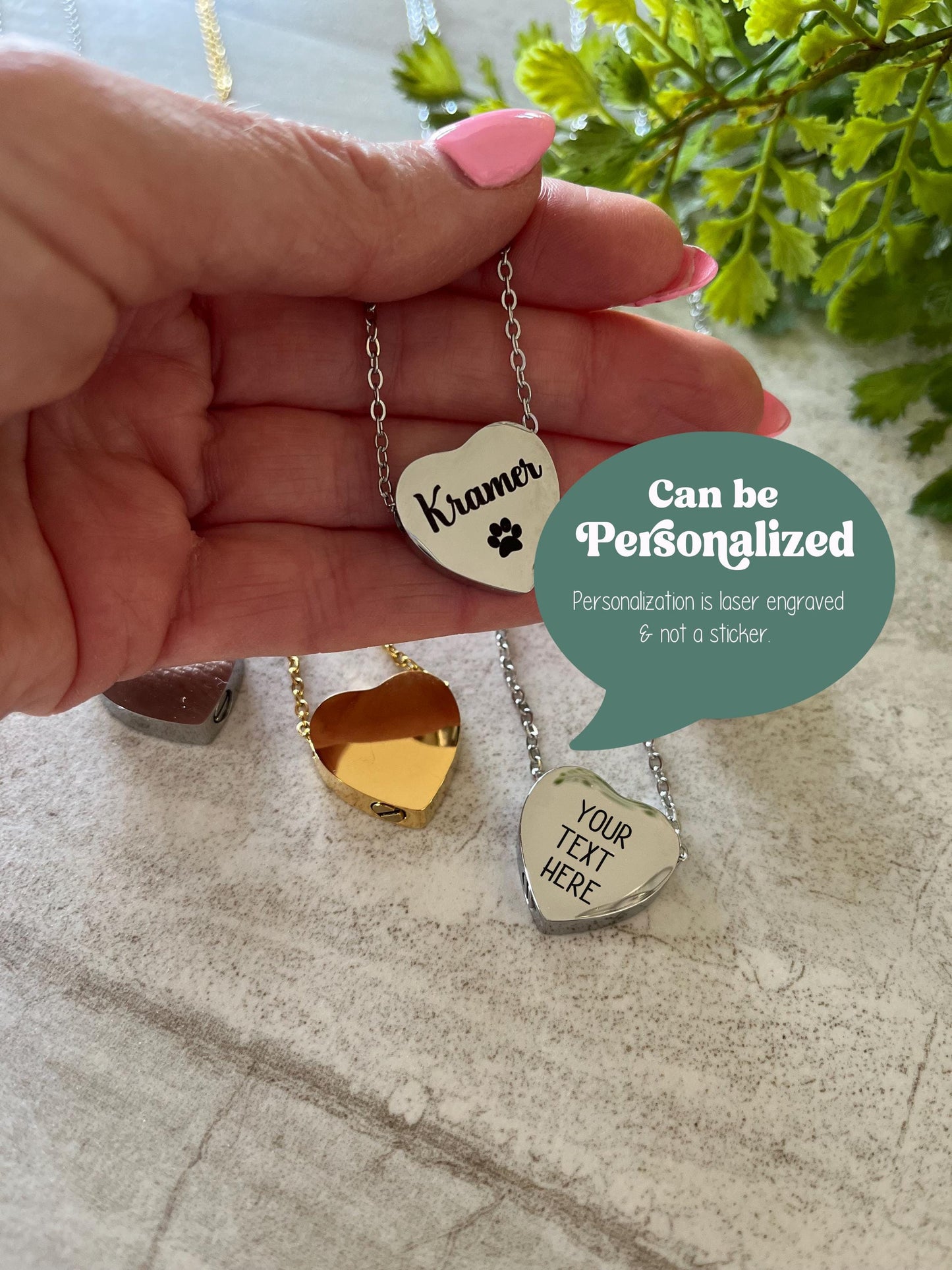 Personalized Heart Urn Memorial Necklace – Custom Engraved Cremation Jewelry for Human or Pet Ashes
