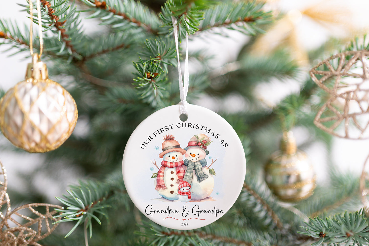 First Christmas as Grandma & Grandpa Ornament 2025 – Personalized Snowman Keepsake for Grandparents