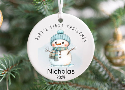 Baby’s First Christmas Ornament 2024 – Personalized Snowman Ornament, Neutral Minimalist Keepsake