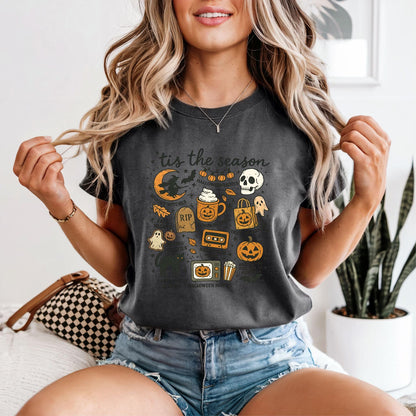 Tis the Season Halloween Graphic Tee - Retro Spooky Pumpkin Ghost Witch Shirt