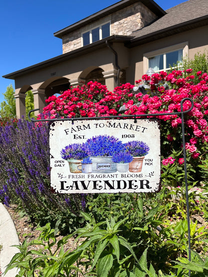 Hanging Garden Sign – Metal Flower Garden Décor, Outdoor Garden Sign, Hanging Lavender Yard Decoration