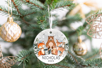 Personalized Forest Animal Christmas Ornament 2025 – Woodland Animal Ornament for Kids, Gender-Neutral