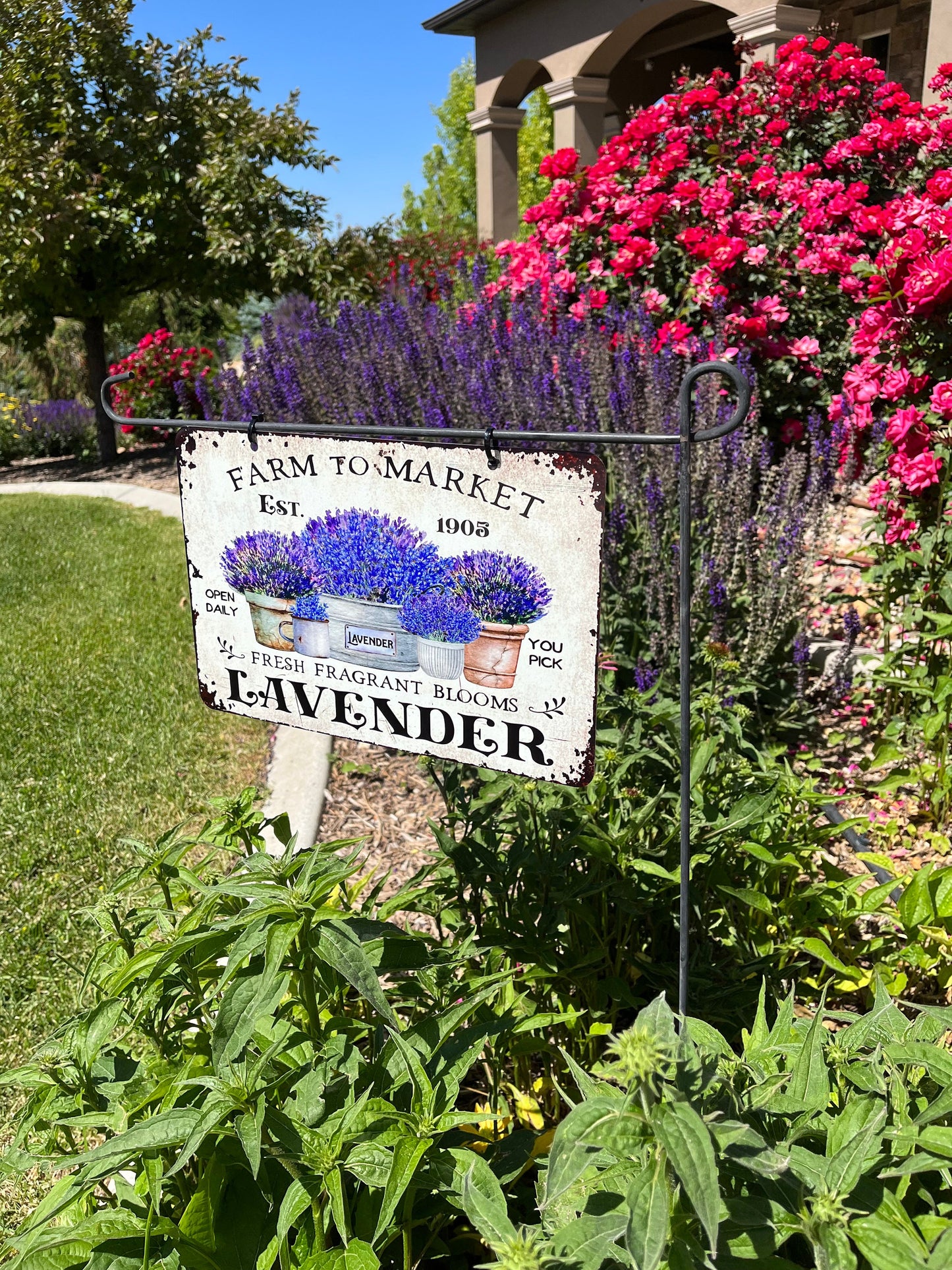 Hanging Garden Sign – Metal Flower Garden Décor, Outdoor Garden Sign, Hanging Lavender Yard Decoration