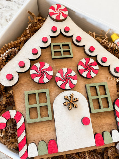 Christmas DIY Gingerbread House Kit - Candy Canes – Paint & Assemble Holiday Craft Set for Kids & Adults