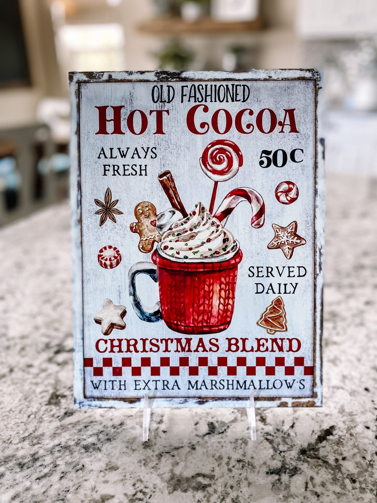 Old Fashioned Hot Cocoa Bar Sign – Rustic Christmas Hot Chocolate Décor (9x12)