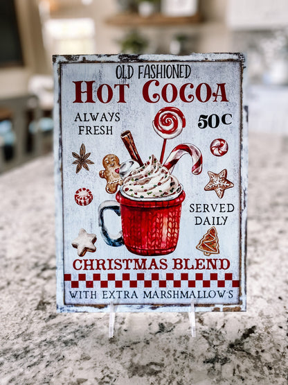 Old Fashioned Hot Cocoa Bar Sign – Rustic Christmas Hot Chocolate Décor (9x12)