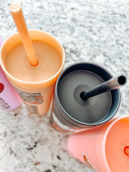 Personalized Halloween Tumbler with Straw – Custom Skinny Matte Pastel Cups, Party Favors