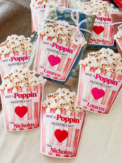 Personalized Valentine Popcorn Stickers – Kids Classroom Labels, Poppin’ Valentines
