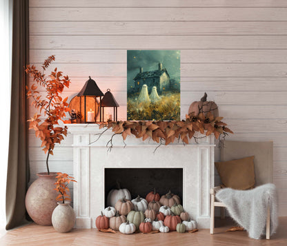 Primitive Halloween Metal Sign – Ghost in Field Wall Art (Indoor & Outdoor)