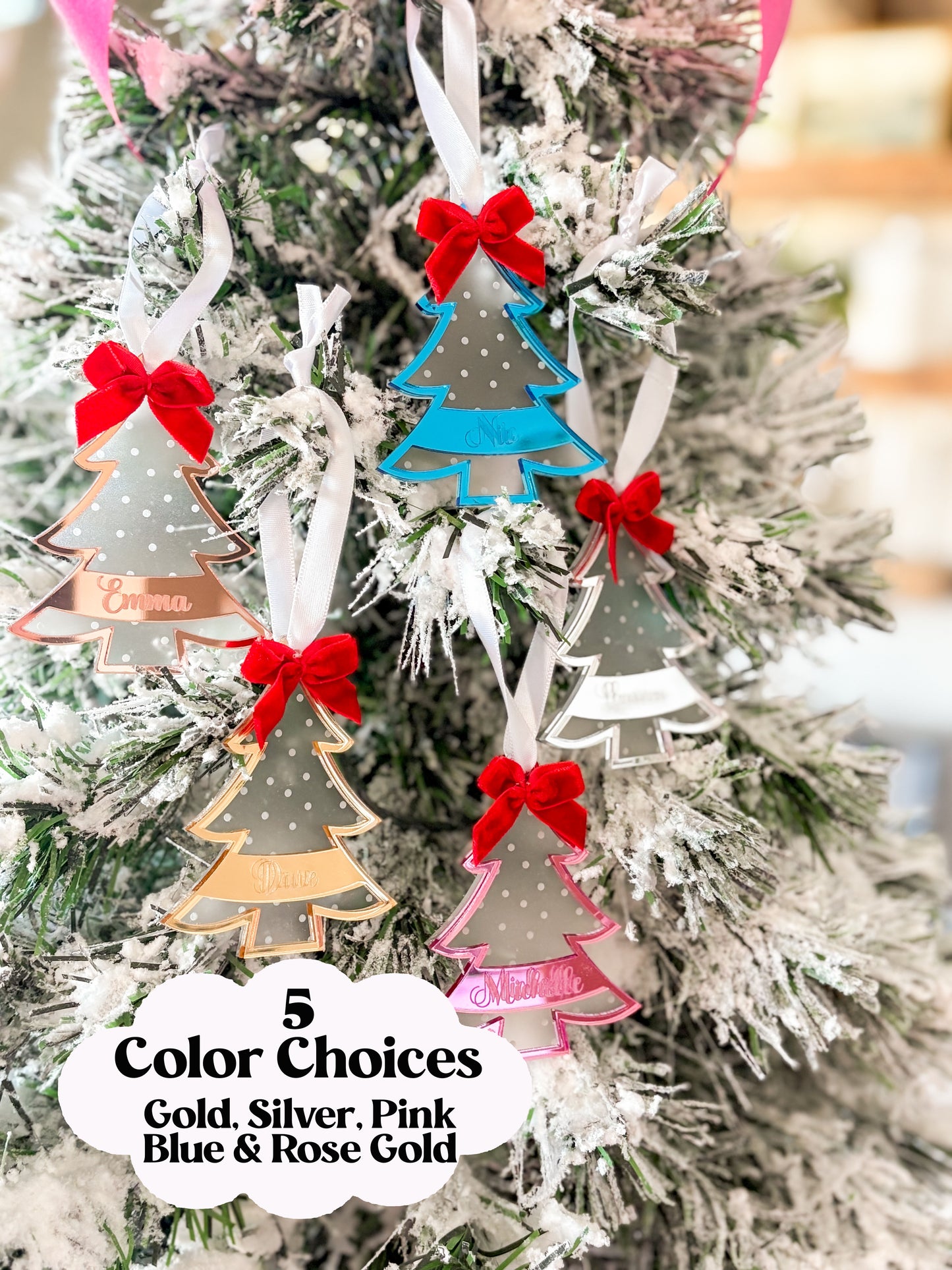 Personalized Mirror Acrylic Christmas Tree Ornament with Name - Custom Holiday Keepsake with Red Bow & Gift Box