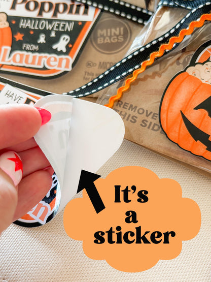 Halloween Popcorn Stickers – Personalized “Have a Spooktacular Halloween” Labels for Kids, Classroom, or Party Favors