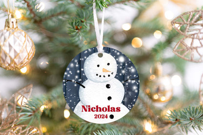 Personalized Blue Snowman Christmas Ornament 2025 – Custom Name & Year for Kids and Adults