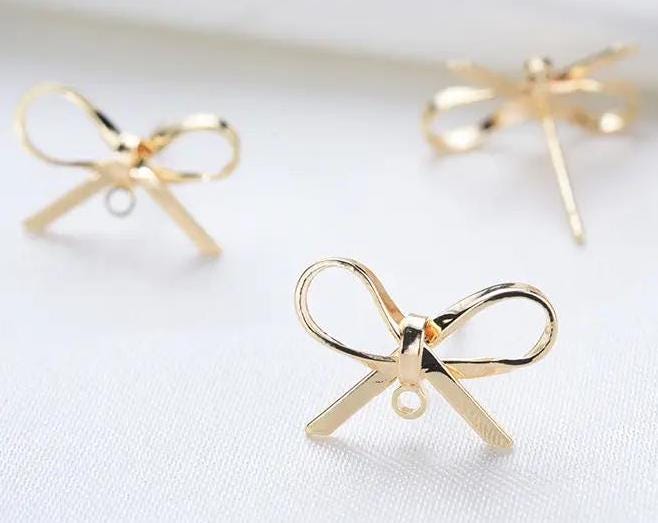 Real Gold Plated Bowknot Earring Studs – Jewelry Making Supplies & DIY Craft Materials