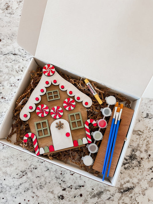 Christmas DIY Gingerbread House Kit - Candy Canes – Paint & Assemble Holiday Craft Set for Kids & Adults
