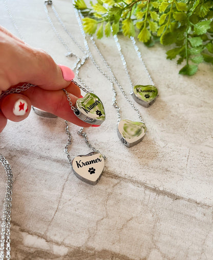 Personalized Heart Urn Memorial Necklace – Custom Engraved Cremation Jewelry for Human or Pet Ashes