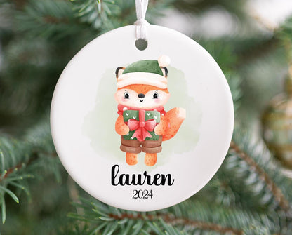 Personalized Cute Forest Fox Ornament 2025 – Woodland Animal Ornament for Kids