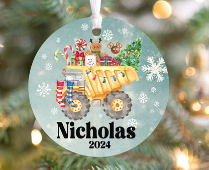 Personalized Dump Truck Christmas Ornament 2025 – Custom Construction Ornament for Kids
