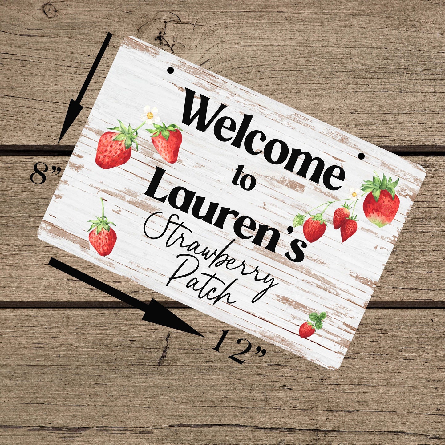 Personalized Strawberry Patch Garden Sign – Outdoor Aluminum Yard & Hanging Sign, Gift for Mom