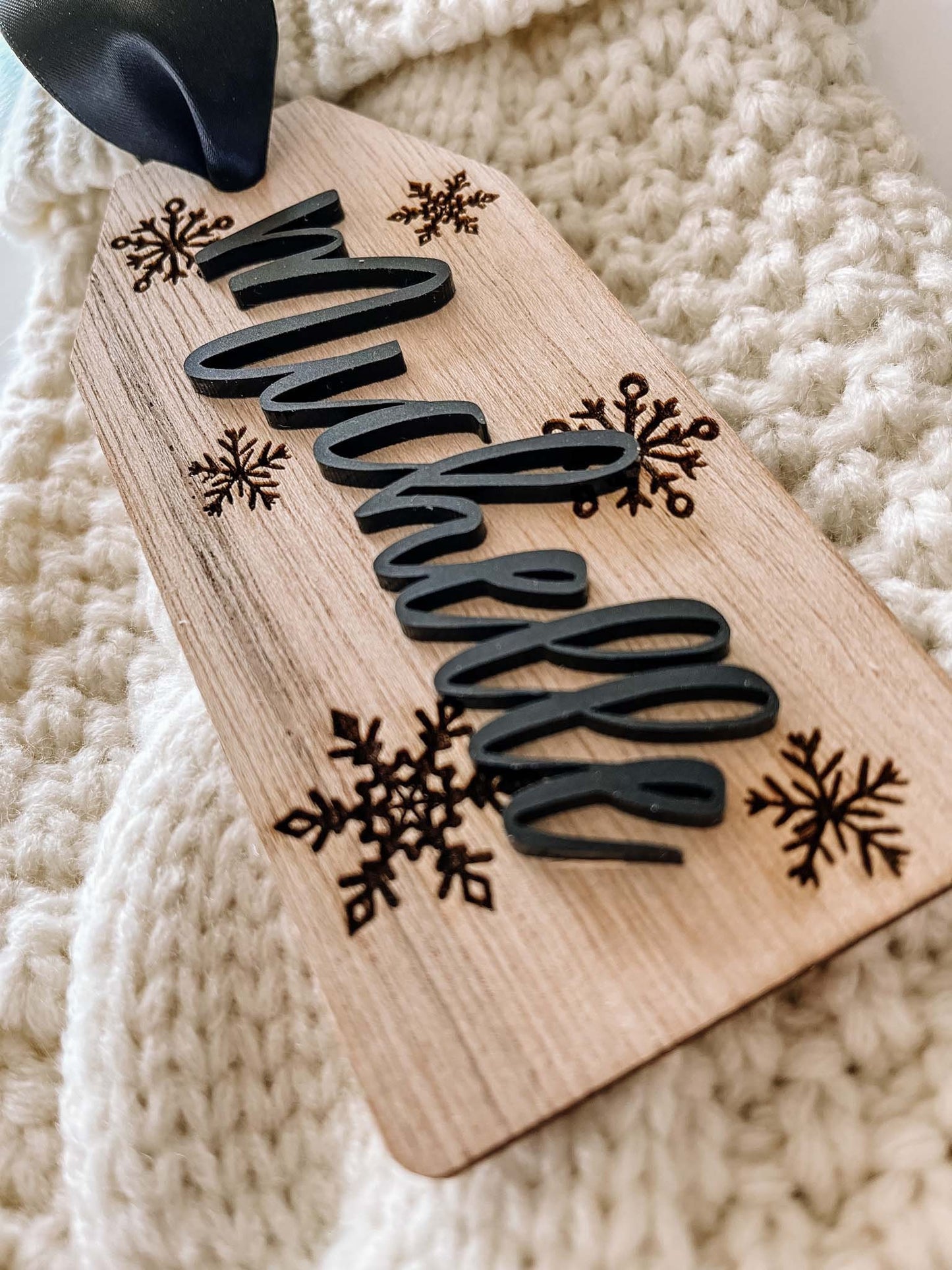Personalized Wooden Stocking Name Tag – Custom 3D Christmas Decor