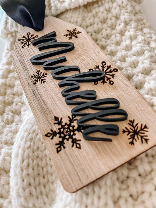 Personalized Wooden Stocking Name Tag – Custom 3D Christmas Decor