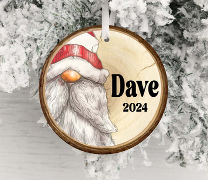 Personalized Gnome Ornament 2025 – Kids & Adults, Wood Slice Look