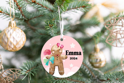 Personalized Pink Gingerbread Christmas Ornament- Custom Name & Year | Aluminum or Hardboard