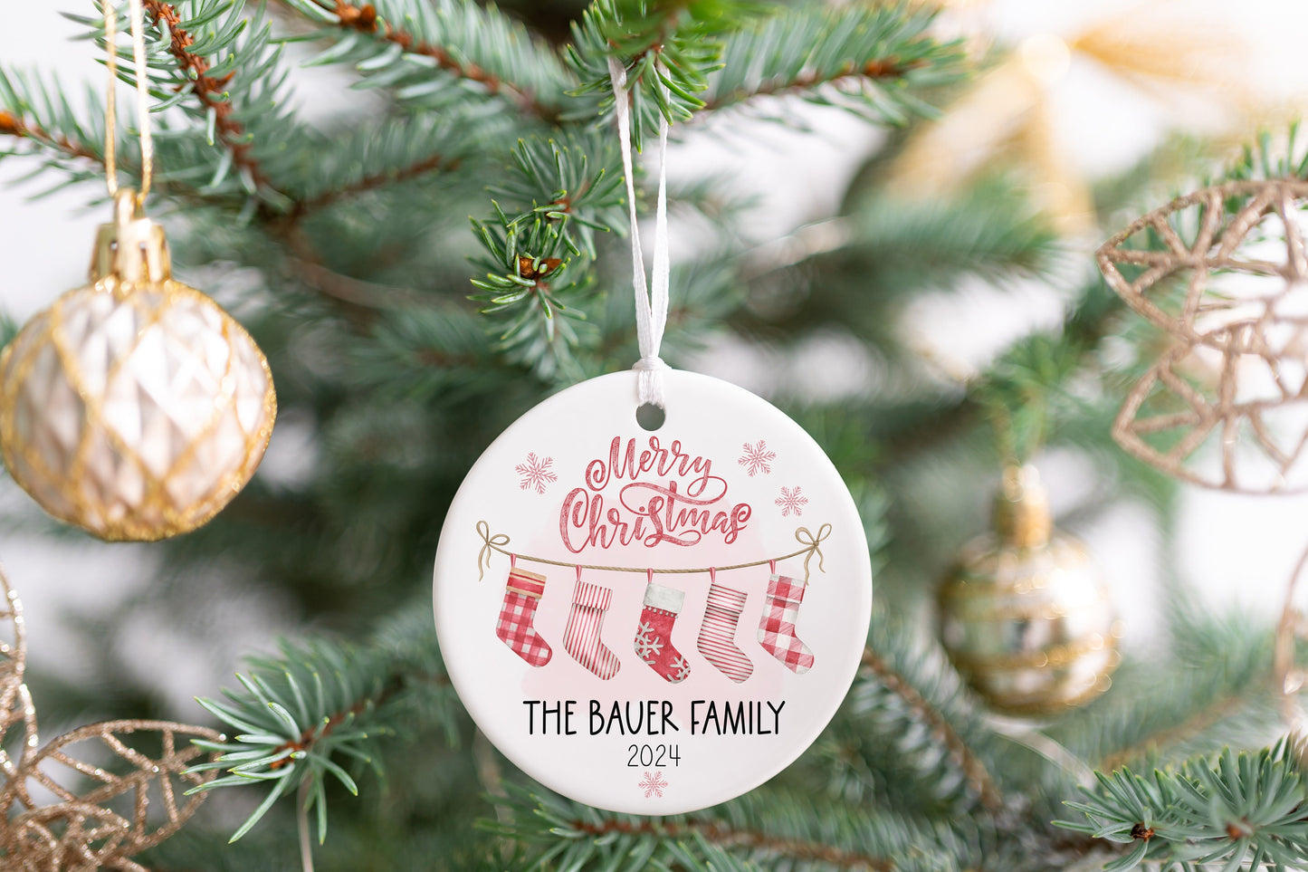 Personalized Family Stocking Ornament 2025 – Last Name, Custom Year