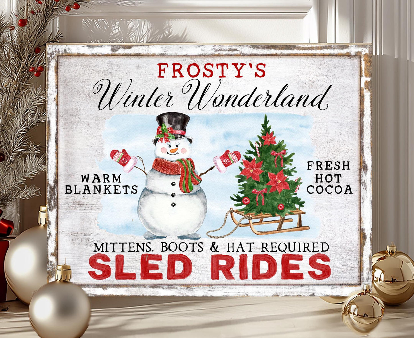 Rustic Metal Christmas Wall Art – Snowman Hot Cocoa Farmhouse Sign for Indoor & Outdoor Decor