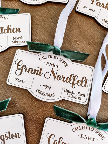 LDS Missionary Custom Engraved Christmas Ornament – Personalized Called to Serve Gift