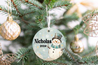 Personalized Blue Snowman Christmas Ornament 2025 – Custom Name & Year