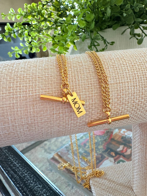 18K Gold Plated T Bar Pendant Necklace – Minimalist Stainless Steel Jewelry