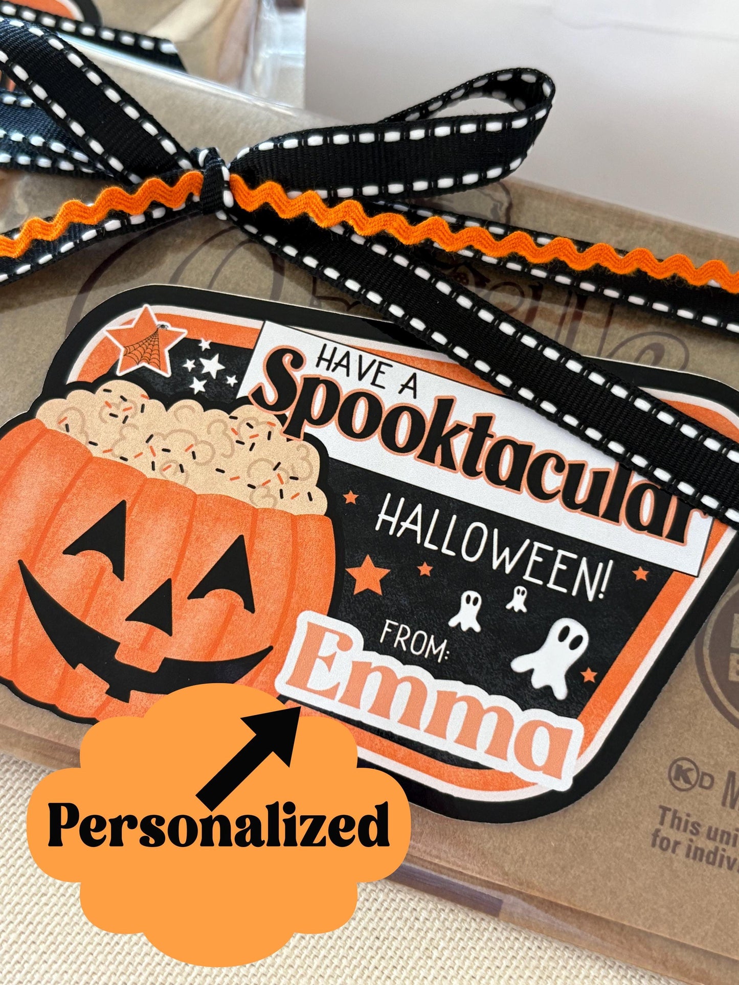 Halloween Popcorn Stickers – Personalized “Have a Spooktacular Halloween” Labels for Kids, Classroom, or Party Favors
