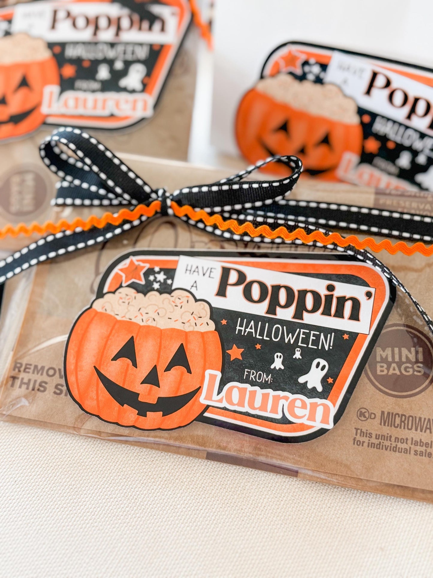 Halloween Popcorn Stickers – Personalized “Have a Poppin’ Halloween” Labels for Kids, Classroom, or Party Favors