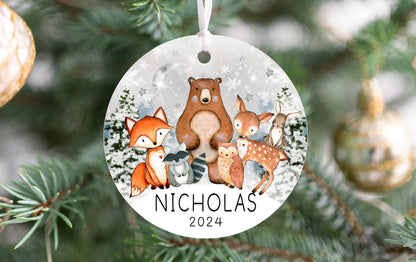 Personalized Forest Animal Christmas Ornament 2025 – Woodland Animal Ornament for Kids, Gender-Neutral