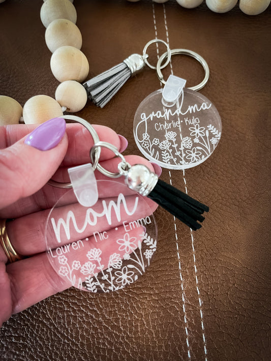 Personalized Mama Keychain – Custom Round Acrylic Keychain with Kids’ Names