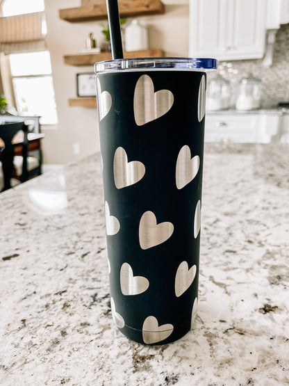 Personalized 20 oz Tumbler – Laser Engraved Skinny Tumbler with Lid & Straw, Custom Cherry, Daisy, Bumblebee & Butterfly Designs