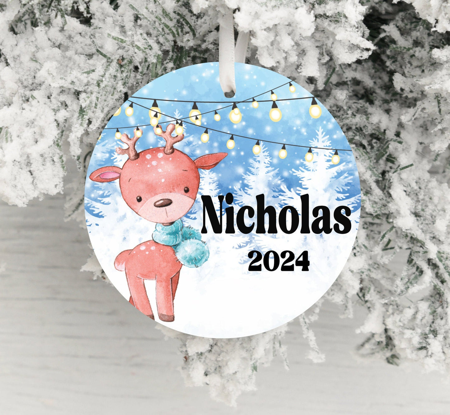 Personalized Cute Deer Christmas Ornament 2025 – Forest & Woodland Animal Ornament for Kids