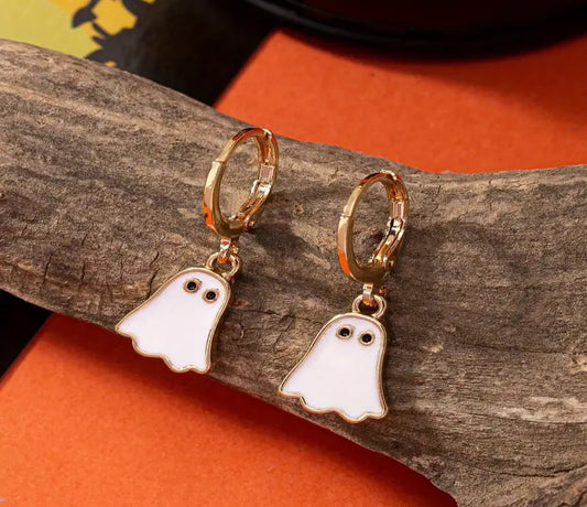 Spooky Cute 18K Gold Plated Ghost Hoop Earrings - Halloween Jewlery