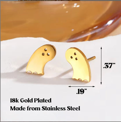 Spooky Cute 18K Gold Plated Halloween Stud Earrings - Pumpkin, Ghost & Spiderweb