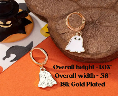 Spooky Cute 18K Gold Plated Ghost Hoop Earrings - Halloween Jewlery