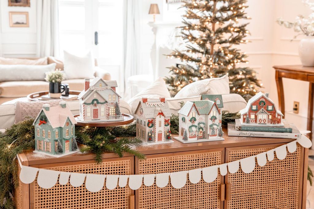 Light Up Christmas Village House - Merry House Glitter Holiday Decoration | Pink Christmas Village Decor