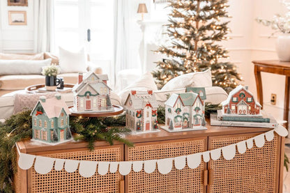 Light Up Christmas Village House - Merry House Glitter Holiday Decoration | Pink Christmas Village Decor