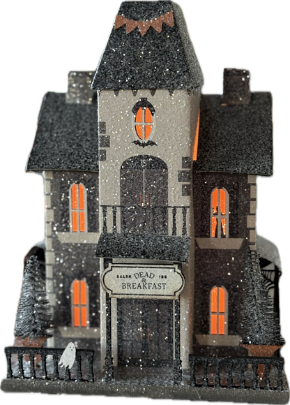 Lighted Haunted House Dead and Breakfast Inn- Halloween Village Decoration