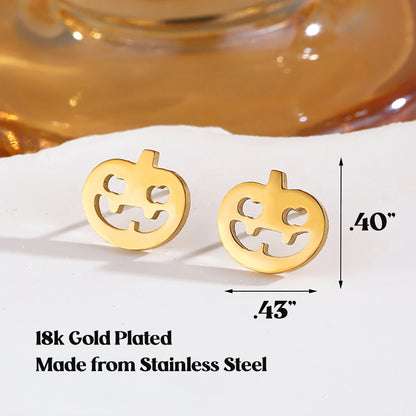 Spooky Cute 18K Gold Plated Halloween Stud Earrings - Pumpkin, Ghost & Spiderweb