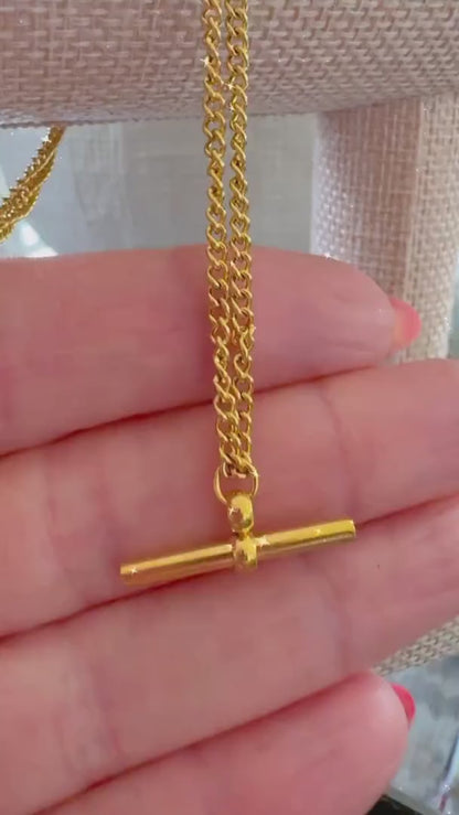 18K Gold Plated T Bar Pendant Necklace – Minimalist Stainless Steel Jewelry