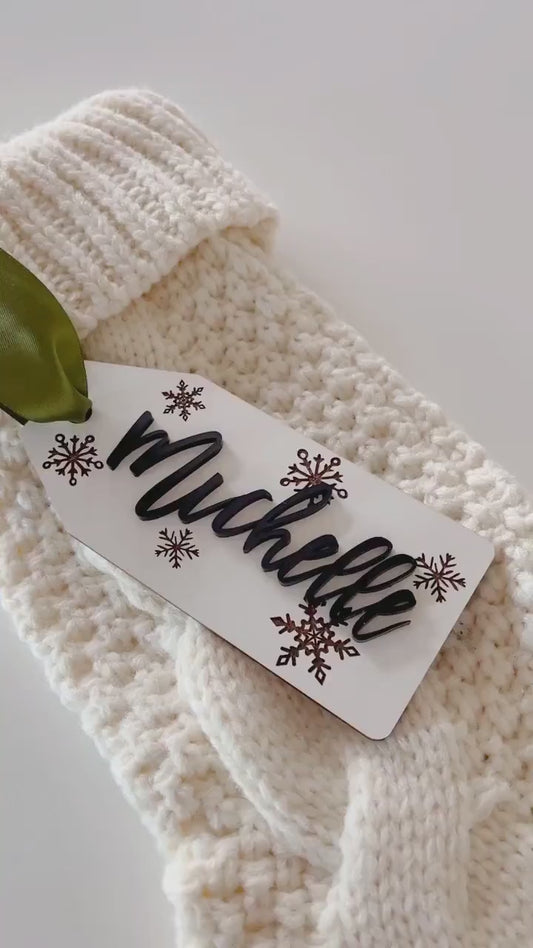 Personalized Green + White Stocking Name Tag – Custom 3D Christmas Decor